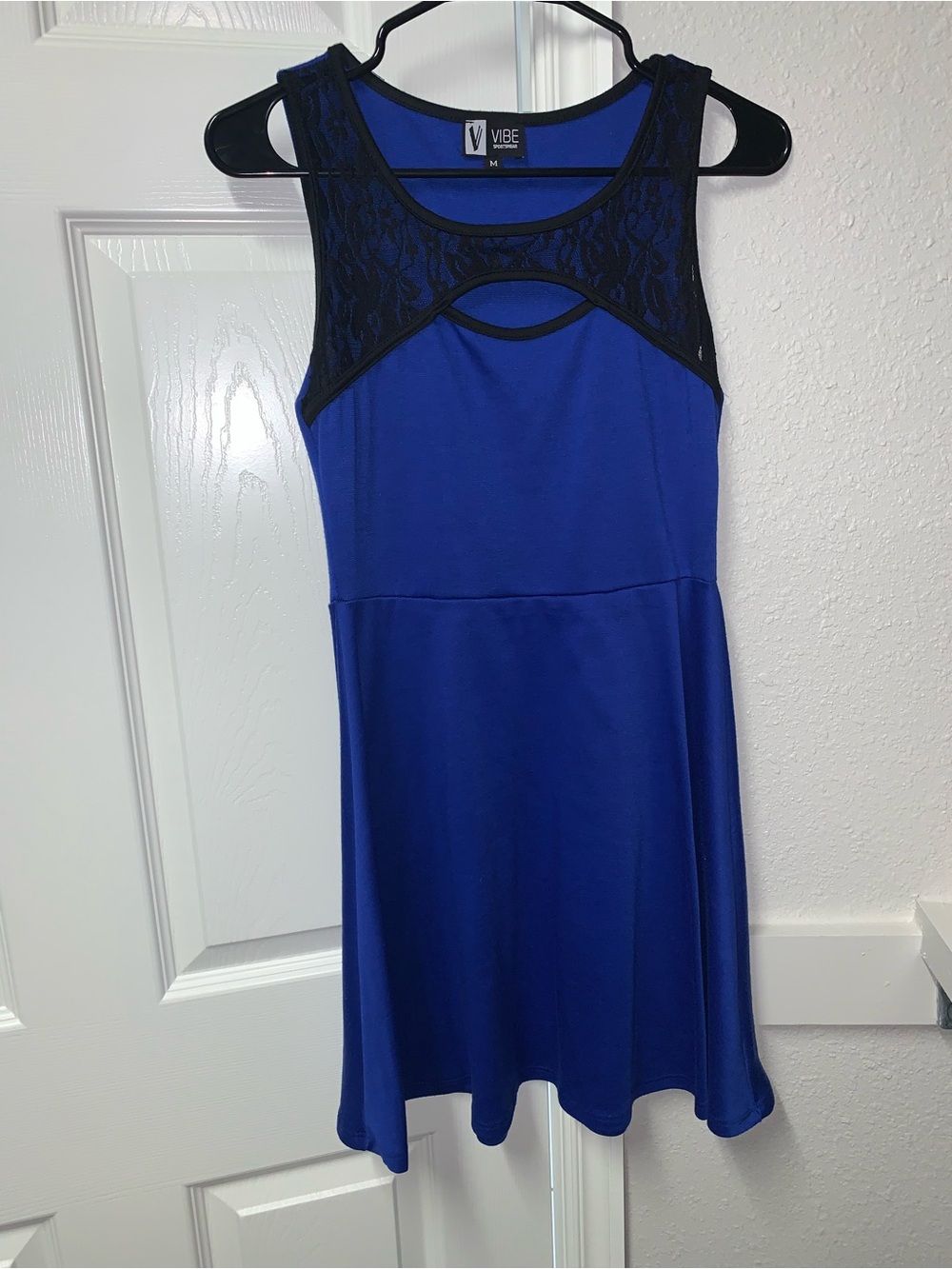 Vibe Cobalt Blue Mini Dress with Black Lace Yoke